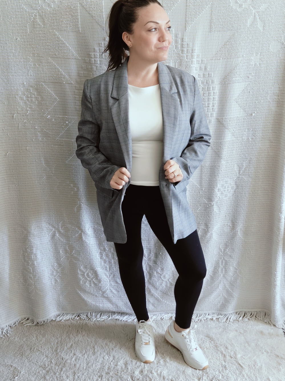 Steve Madden NWT Oversized Gray Blue Plaid Blazer Jacket | Size Medium